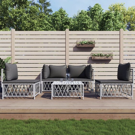 4-tlg. Garten-Lounge-Set mit Kissen Weiß Stahl
