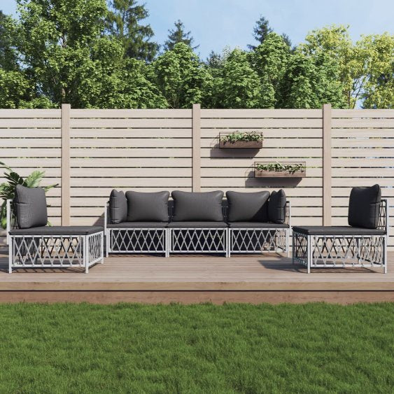 4-tlg. Garten-Lounge-Set mit Kissen Weiß Stahl