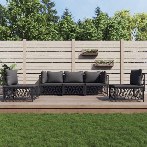 4-tlg. Garten-Lounge-Set mit Kissen Weiß Stahl