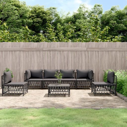 4-tlg. Garten-Lounge-Set mit Kissen Weiß Stahl