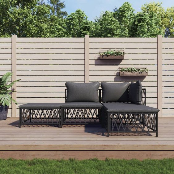 3-tlg. Garten-Lounge-Set mit Kissen Weiß Stahl