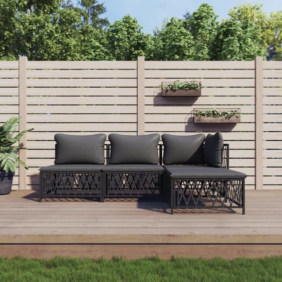 3-tlg. Garten-Lounge-Set mit Kissen Weiß Stahl