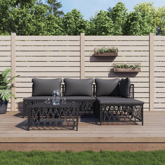 3-tlg. Garten-Lounge-Set mit Kissen Weiß Stahl