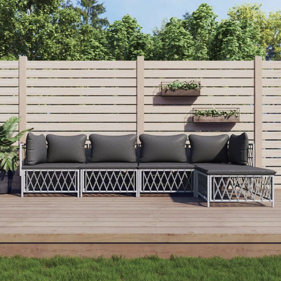 3-tlg. Garten-Lounge-Set mit Kissen Weiß Stahl