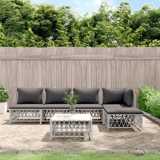 3-tlg. Garten-Lounge-Set mit Kissen Weiß Stahl