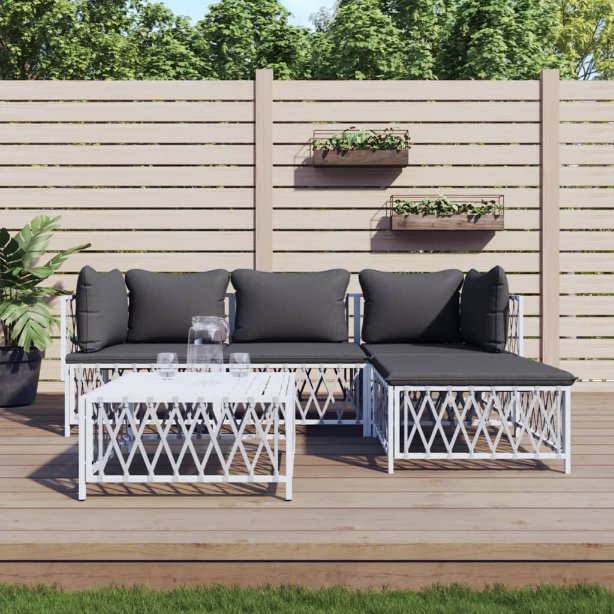 3-tlg. Garten-Lounge-Set mit Kissen Weiß Stahl