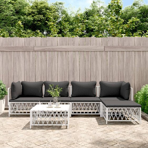 3-tlg. Garten-Lounge-Set mit Kissen Weiß Stahl