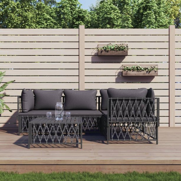 3-tlg. Garten-Lounge-Set mit Kissen Weiß Stahl