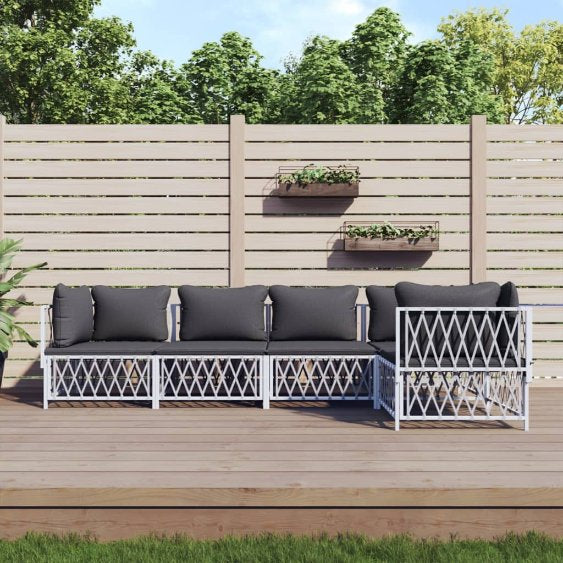 3-tlg. Garten-Lounge-Set mit Kissen Weiß Stahl