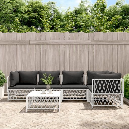 3-tlg. Garten-Lounge-Set mit Kissen Weiß Stahl