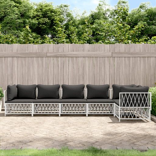 3-tlg. Garten-Lounge-Set mit Kissen Weiß Stahl