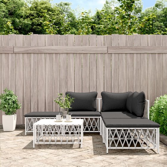 3-tlg. Garten-Lounge-Set mit Kissen Weiß Stahl