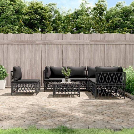 6-tlg. Garten-Lounge-Set mit Kissen Weiß Stahl