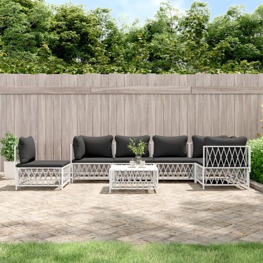 6-tlg. Garten-Lounge-Set mit Kissen Weiß Stahl