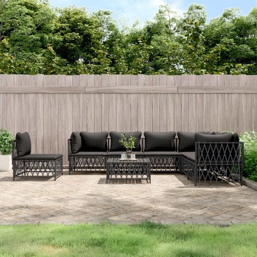 6-tlg. Garten-Lounge-Set mit Kissen Weiß Stahl