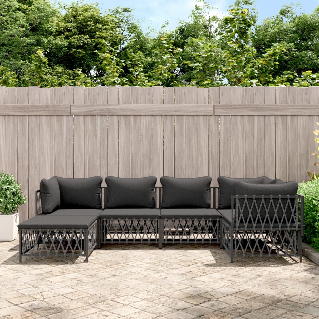 6-tlg. Garten-Lounge-Set mit Kissen Weiß Stahl