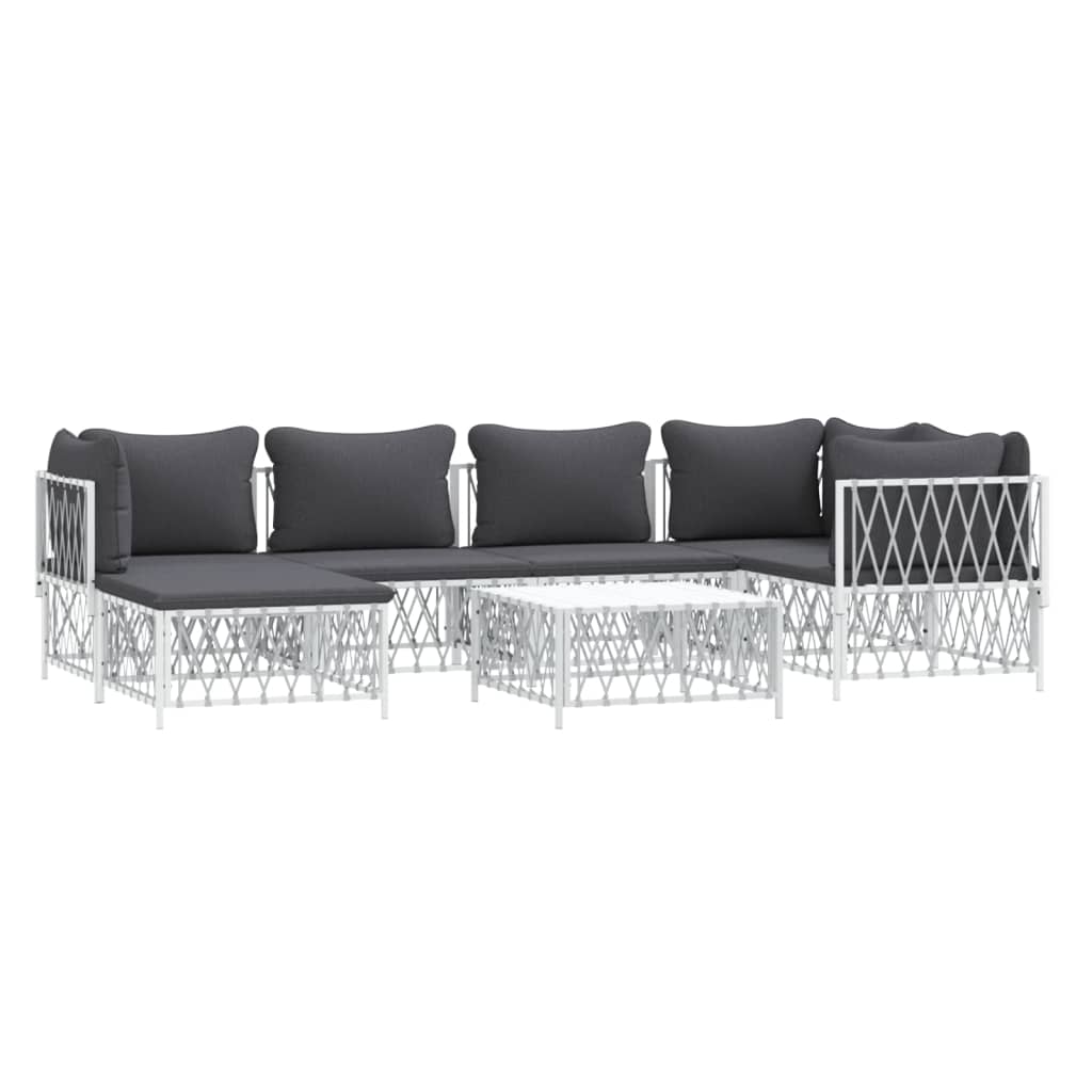 6-tlg. Garten-Lounge-Set mit Kissen Weiß Stahl