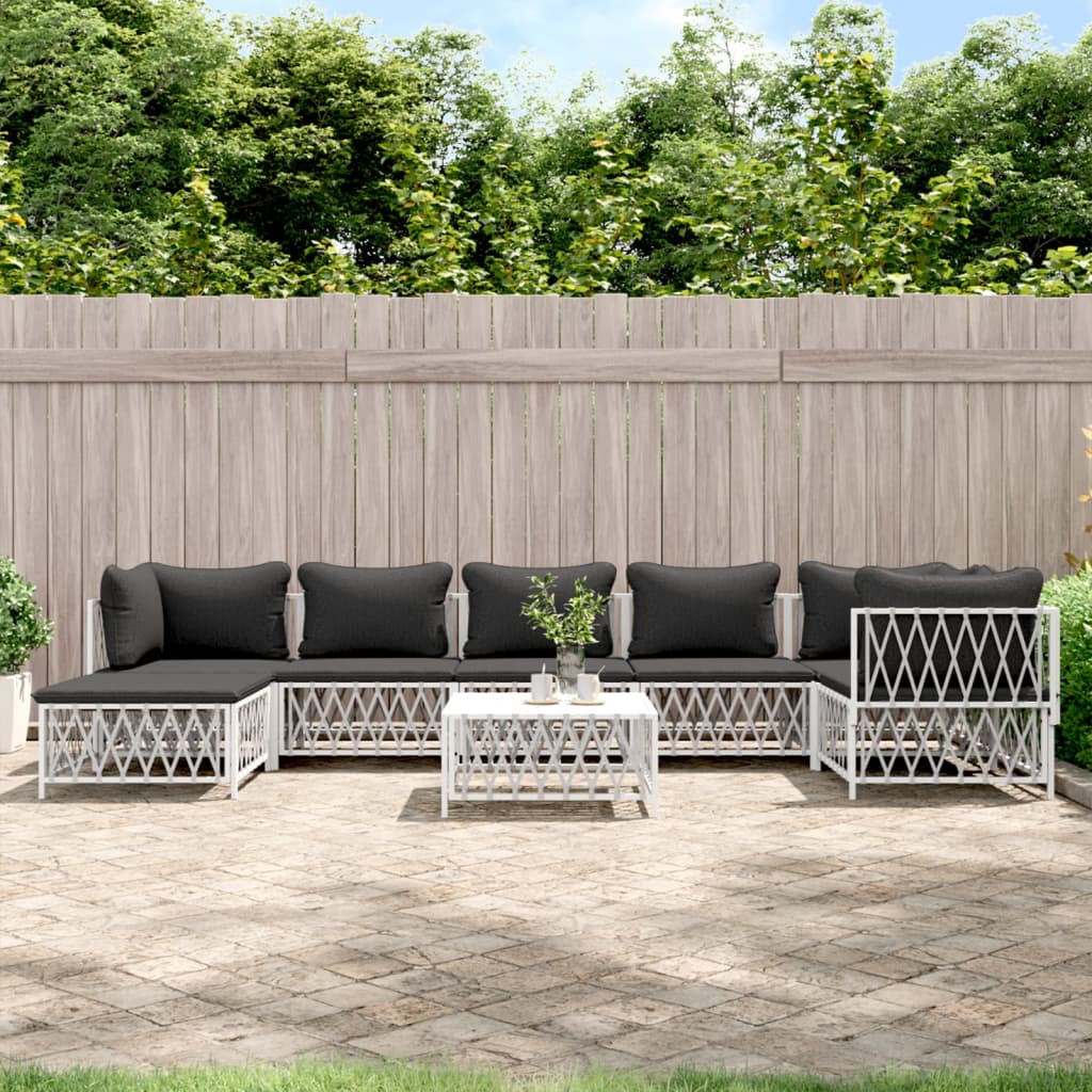 6-tlg. Garten-Lounge-Set mit Kissen Weiß Stahl