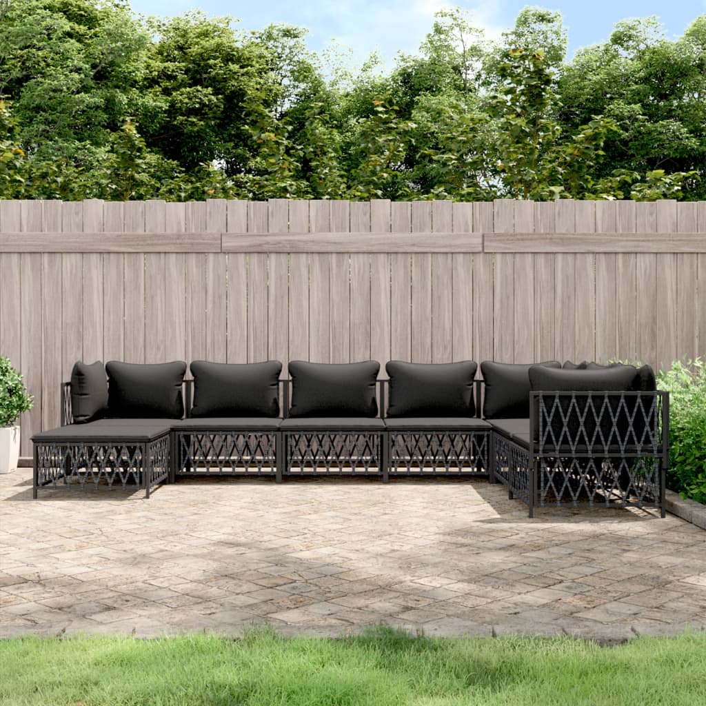 6-tlg. Garten-Lounge-Set mit Kissen Weiß Stahl