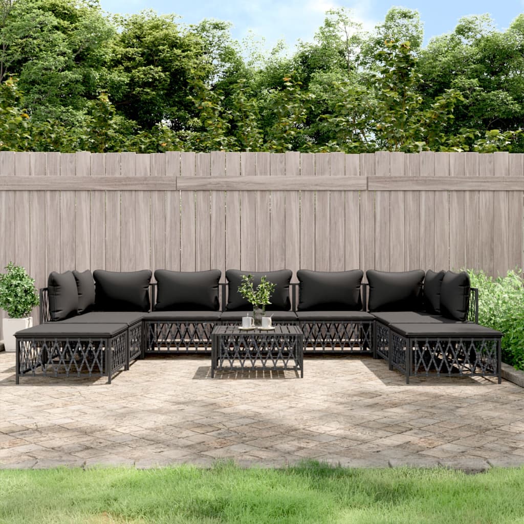 10-tlg. Garten-Lounge-Set mit Kissen Weiß Stahl