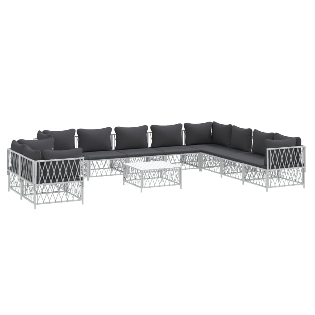 vidaXL 11-tlg. Garten-Lounge-Set mit Kissen Weiß Stahl
