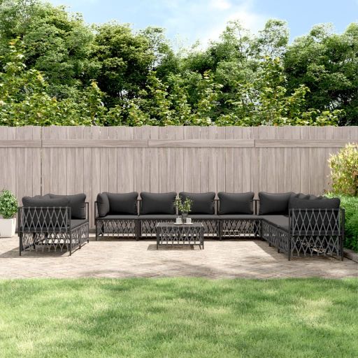 vidaXL 11-tlg. Garten-Lounge-Set mit Kissen Weiß Stahl