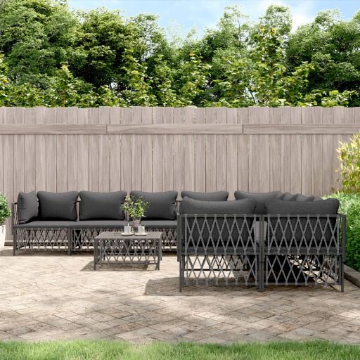9-tlg. Garten-Lounge-Set mit Kissen Weiß Stahl