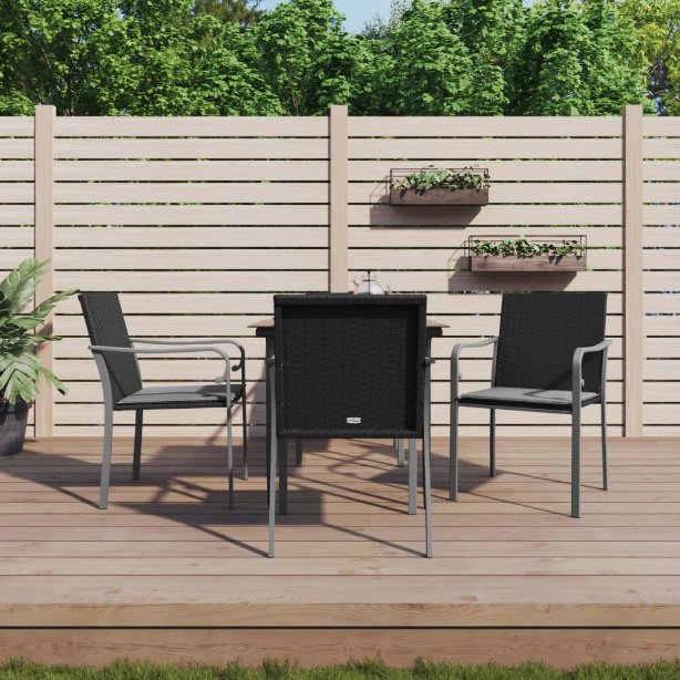 3-tlg. Garten-Essgruppe mit Kissen Poly Rattan und Stahl