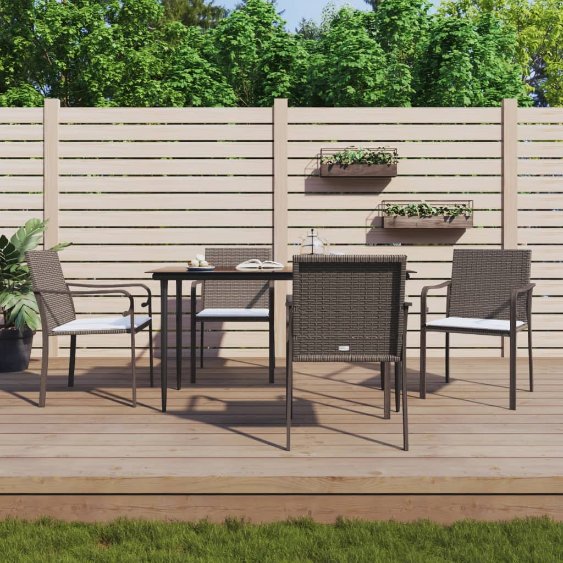 3-tlg. Garten-Essgruppe mit Kissen Poly Rattan und Stahl