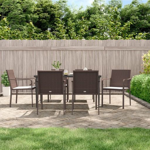 3-tlg. Garten-Essgruppe mit Kissen Poly Rattan und Stahl