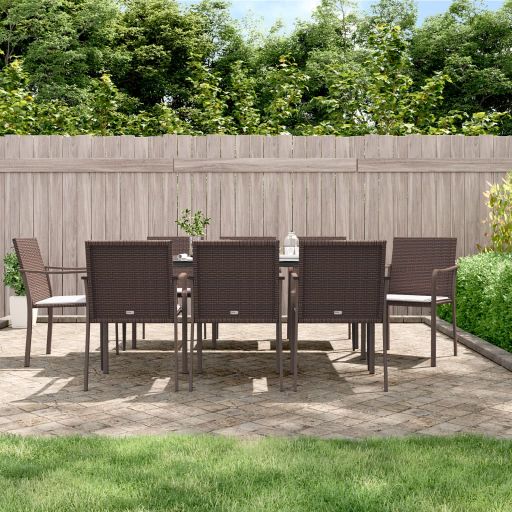 3-tlg. Garten-Essgruppe mit Kissen Poly Rattan und Stahl