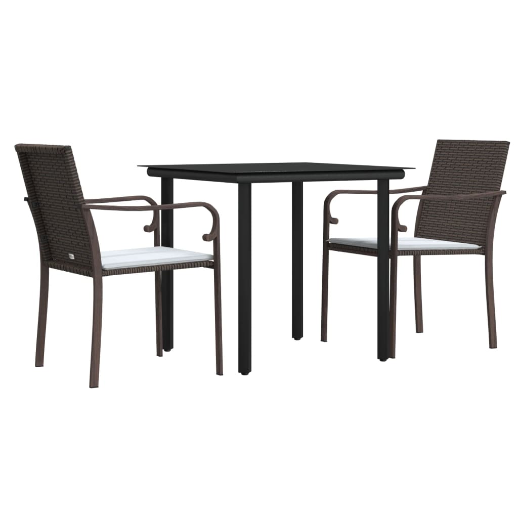 3-tlg. Garten-Essgruppe mit Kissen Poly Rattan und Stahl