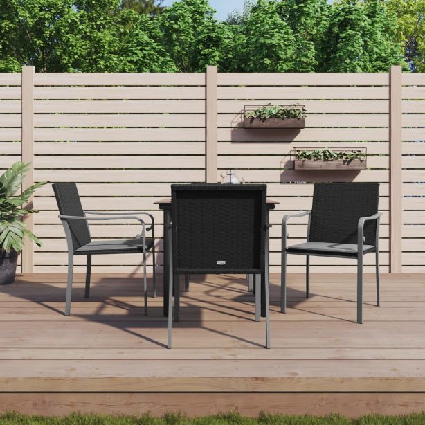 3-tlg. Garten-Essgruppe mit Kissen Poly Rattan und Stahl