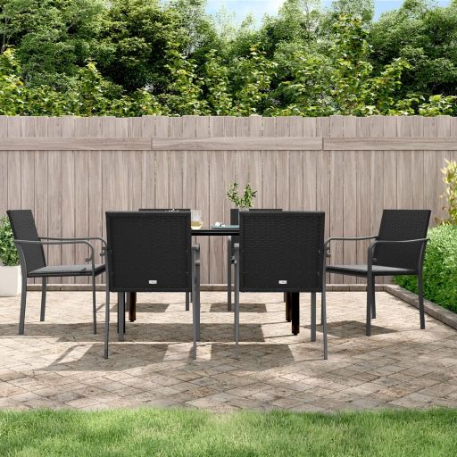 3-tlg. Garten-Essgruppe mit Kissen Poly Rattan und Stahl