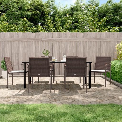 3-tlg. Garten-Essgruppe mit Kissen Poly Rattan und Stahl