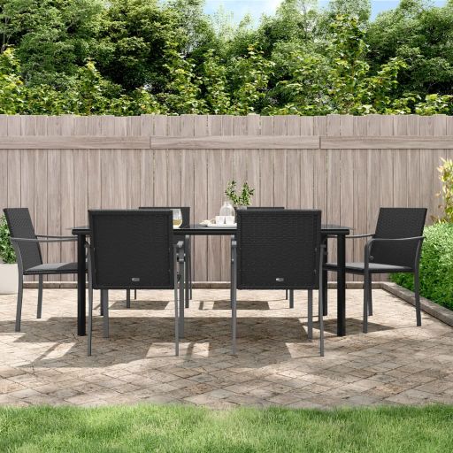 3-tlg. Garten-Essgruppe mit Kissen Poly Rattan und Stahl