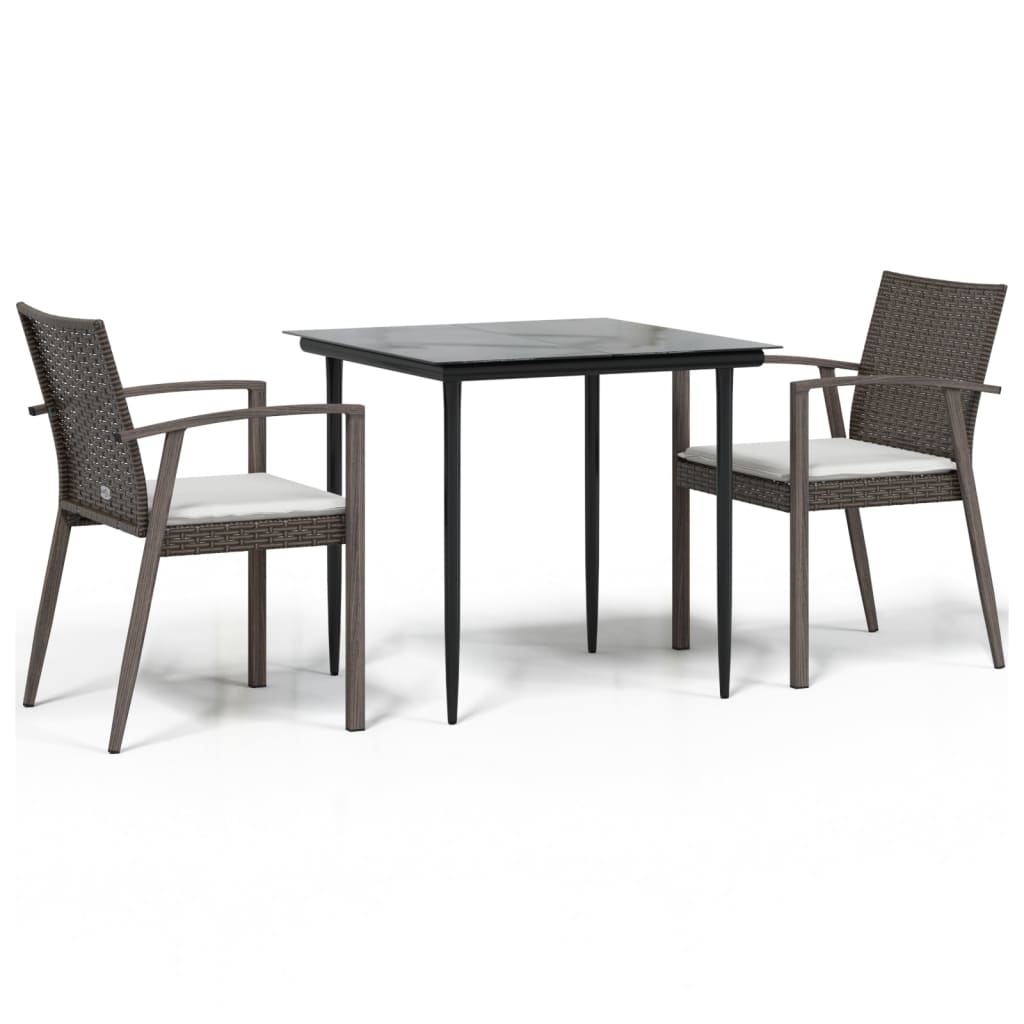 3-tlg. Garten-Essgruppe mit Kissen Poly Rattan und Stahl