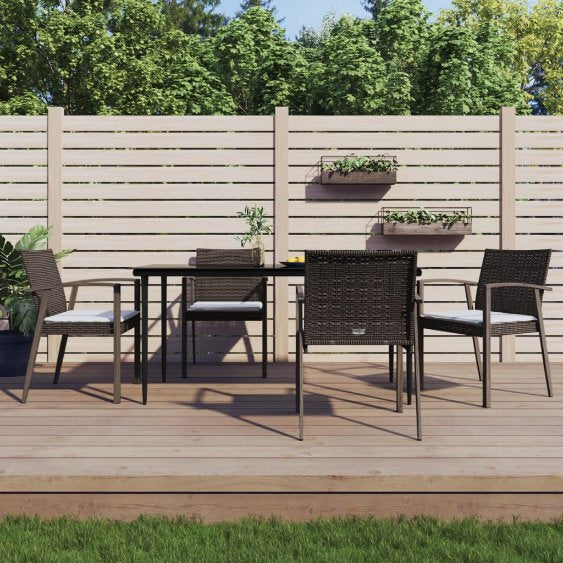 3-tlg. Garten-Essgruppe mit Kissen Poly Rattan und Stahl