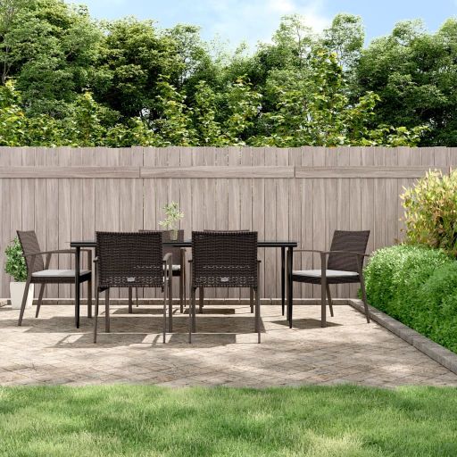 3-tlg. Garten-Essgruppe mit Kissen Poly Rattan und Stahl