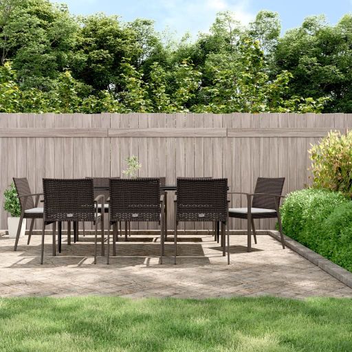 3-tlg. Garten-Essgruppe mit Kissen Poly Rattan und Stahl