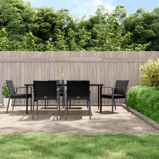 3-tlg. Garten-Essgruppe mit Kissen Poly Rattan und Stahl