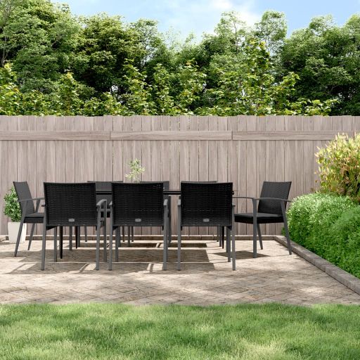 3-tlg. Garten-Essgruppe mit Kissen Poly Rattan und Stahl