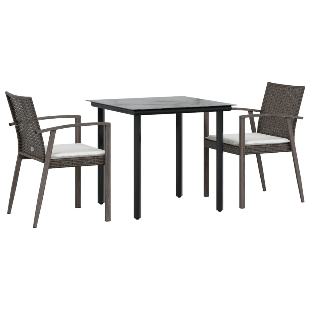 3-tlg. Garten-Essgruppe mit Kissen Poly Rattan und Stahl