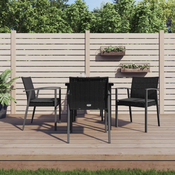 3-tlg. Garten-Essgruppe mit Kissen Poly Rattan und Stahl
