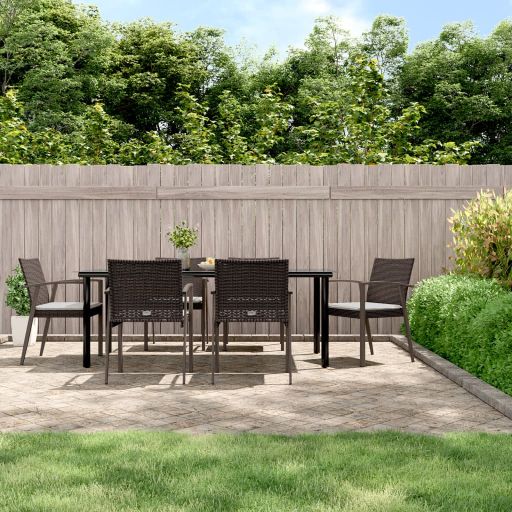 3-tlg. Garten-Essgruppe mit Kissen Poly Rattan und Stahl