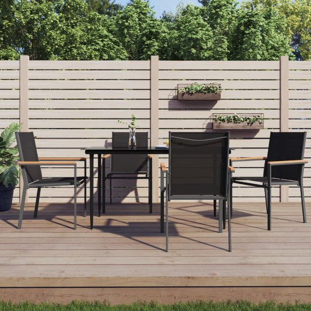 3-tlg. Garten-Essgruppe Schwarz Textilene und Stahl