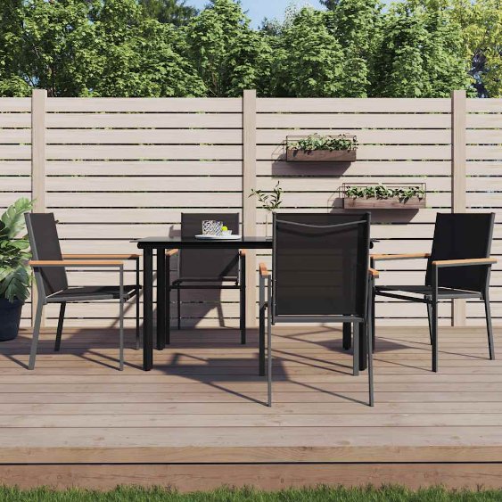 3-tlg. Garten-Essgruppe Schwarz Textilene und Stahl