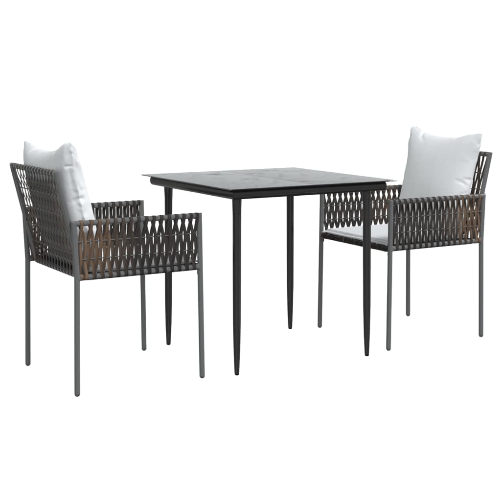 3-tlg. Garten-Essgruppe mit Kissen Poly Rattan und Stahl
