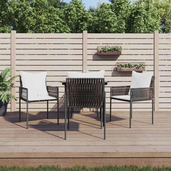 3-tlg. Garten-Essgruppe mit Kissen Poly Rattan und Stahl