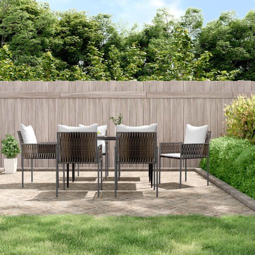 3-tlg. Garten-Essgruppe mit Kissen Poly Rattan und Stahl